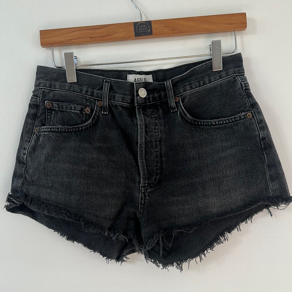 Agolde Black Distressed Denim Jean Shorts